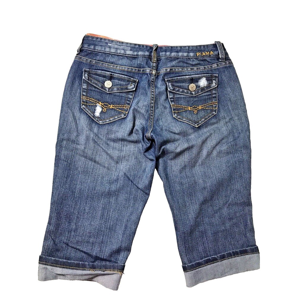 Denim Capri Jeans Piama Womens 7 Blue~Mid Rise~Stretch~Cuffs~Pockets w/Flaps